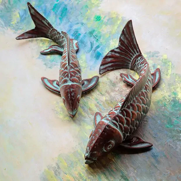Swimming Koi Fish With Verdigris Finish - Sold as Set - Image 2