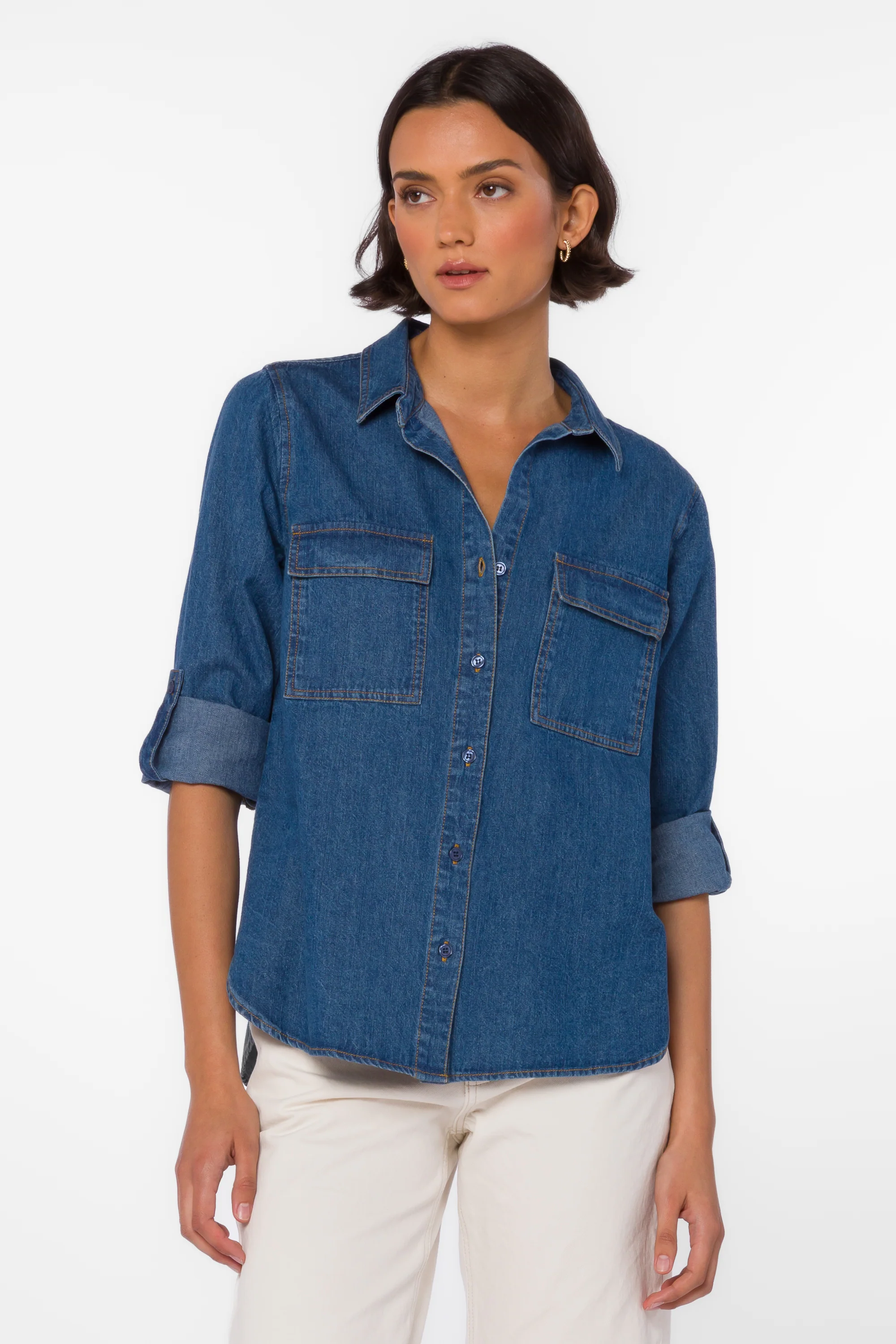 Talma Rolled Tab Sleeve Denim Shirt - Image 3