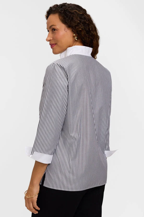 Tammy No Iron Pinpoint Striped 3/4 Sleeve Popover Shirt - Image 3