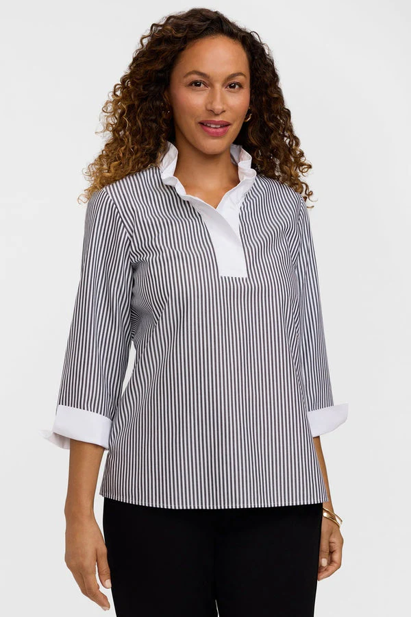 Tammy No Iron Pinpoint Striped 3/4 Sleeve Popover Shirt - Image 8