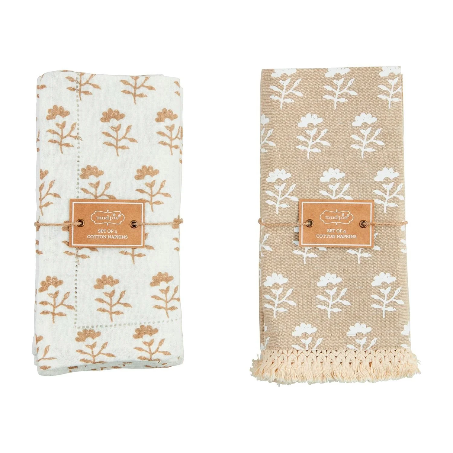 Taupe Block Print Cloth Napkin
