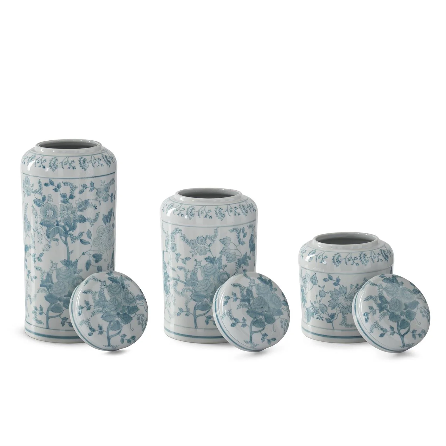 Teal & White Porcelain Chinoiserie Lidded Jar - Sold Individually - Image 2