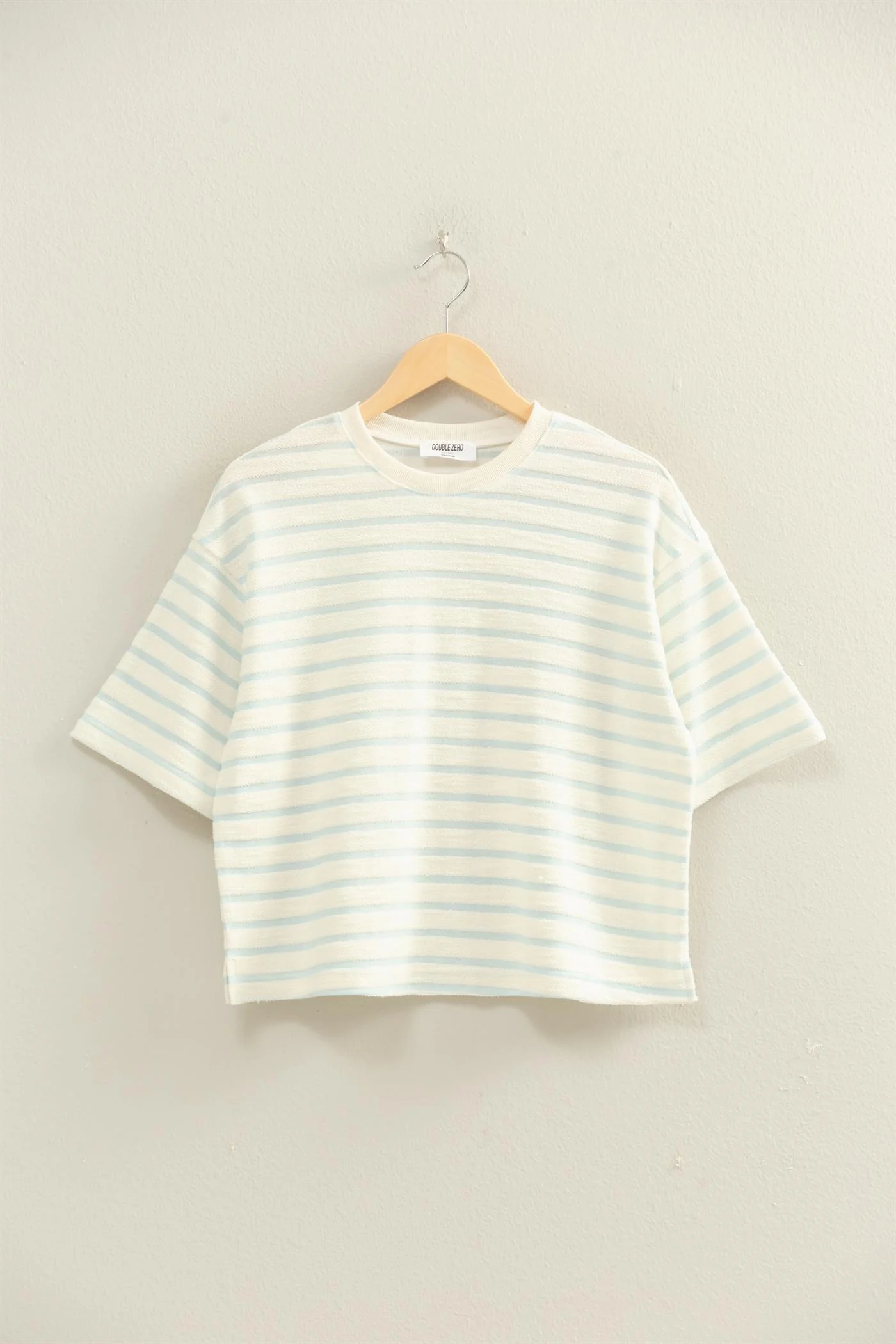 Terry Striped Short Sleeve Crew Neck Top - Image 3