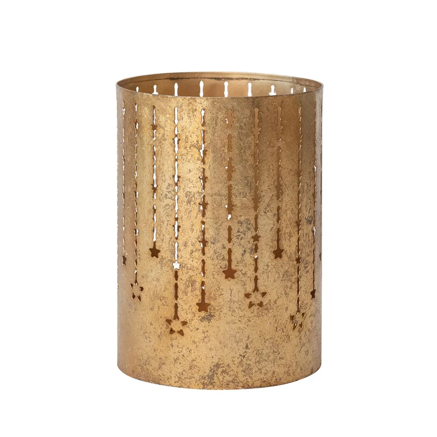 Textured Metal Tealight/Votive Holder with Cut-Outs Large