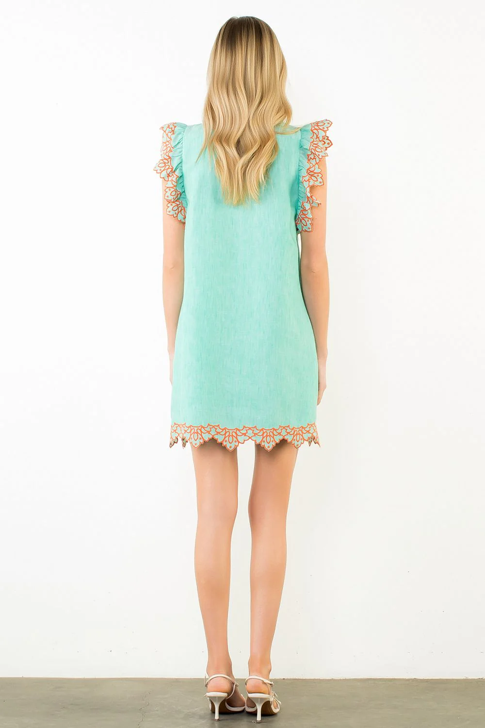 Tiffany Flutter Sleeve Embroidery Detail Dress - Image 3