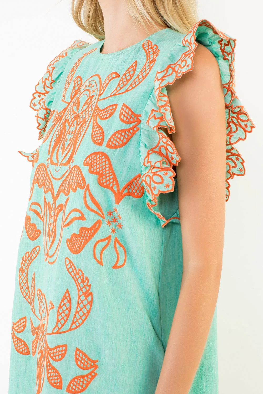 Tiffany Flutter Sleeve Embroidery Detail Dress - Image 4