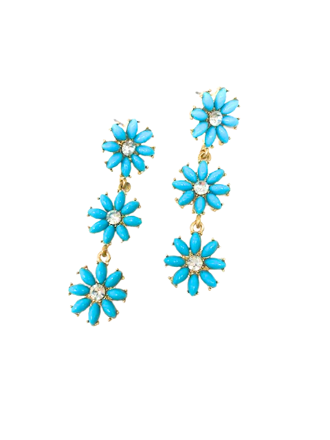 Turquoise Triple Link Flower Dangle Earrings - Image 2