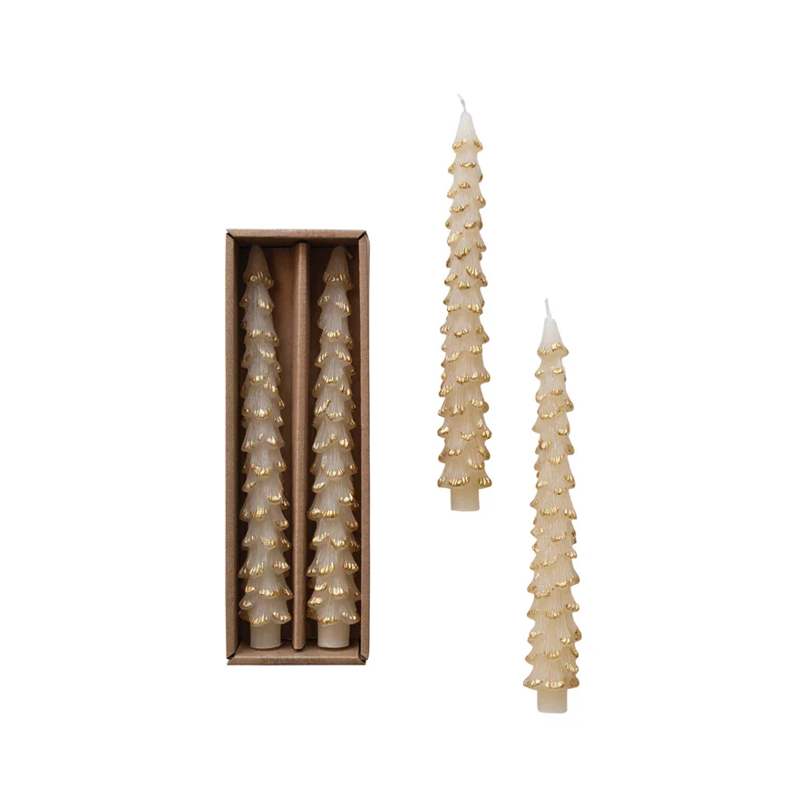 Unscented Tree Shaped Taper Candes in Box - Eggnog