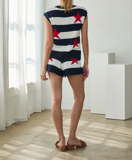 Vivian Sleeveless Star-Stripe Sweater Top - Image 3