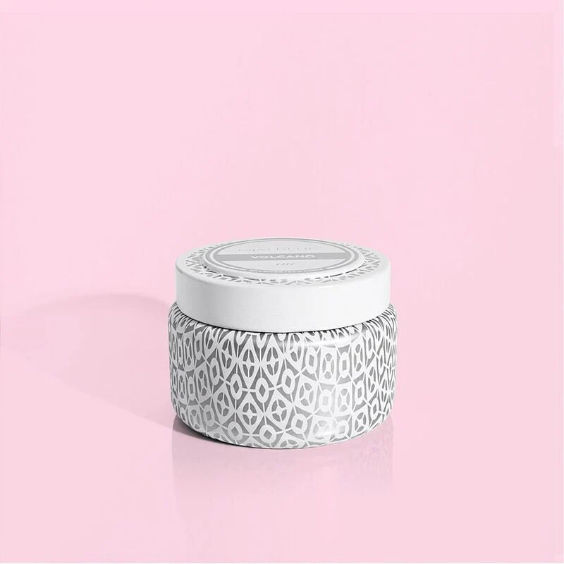 Volcano White Signature  Printed Travel Tin Candle
