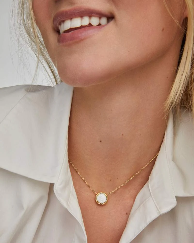 Volleyball Short Pendant Necklace Gold White Mother Of Pearl - Image 3