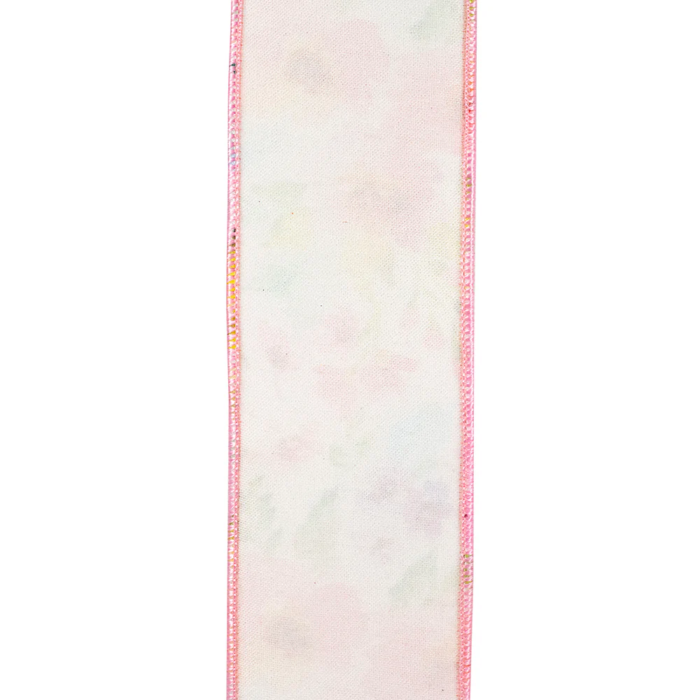 Watercolor Flowers Deluxe Fused Wired Edge Ribbon White/Pink 2-1/2 inch - Image 4