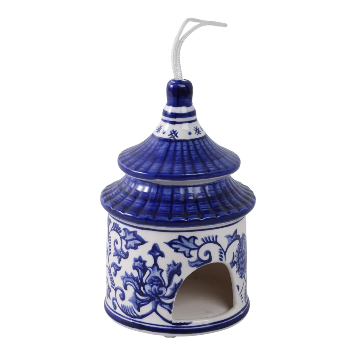 White/Blue Ceramic Chinoiserie Pagoda Bird House - Image 3
