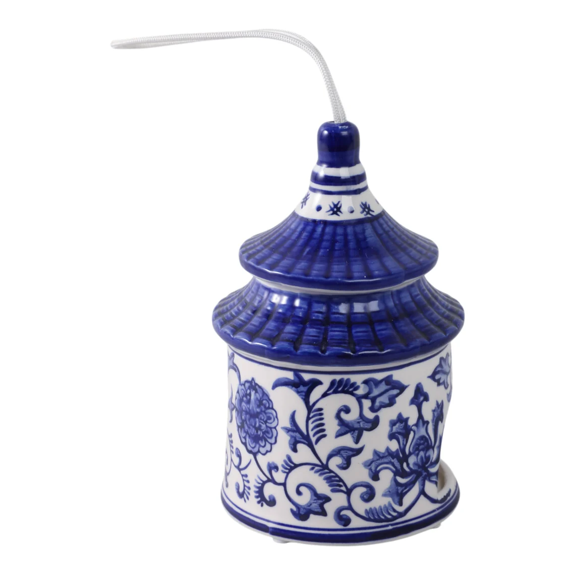 White/Blue Ceramic Chinoiserie Pagoda Bird House - Image 4