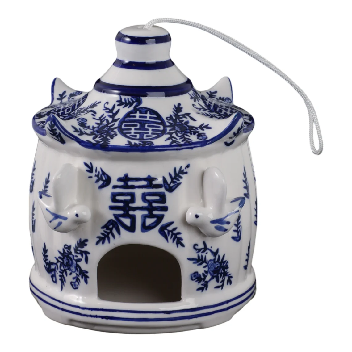 White/Blue Chinoiserie Large Pagoda Bird House - Image 8