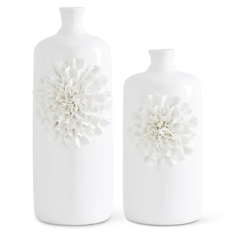 White Ceramic Bottles With White Carnations - Image 5