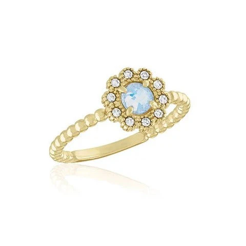 White Opal CZ Flower Gold Layers Rings - Image 4