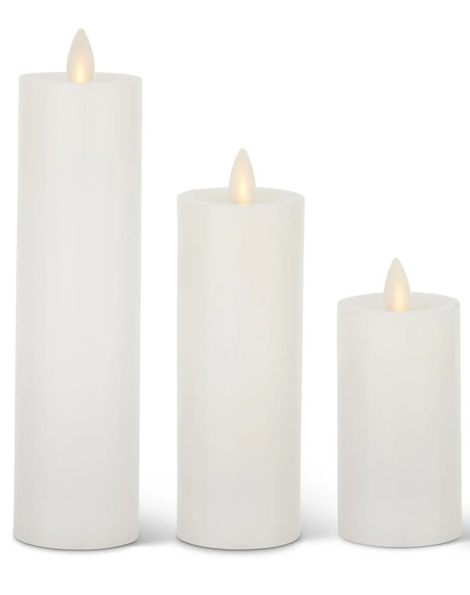 White Wax Luminara Slim Indoor Pillar Candles