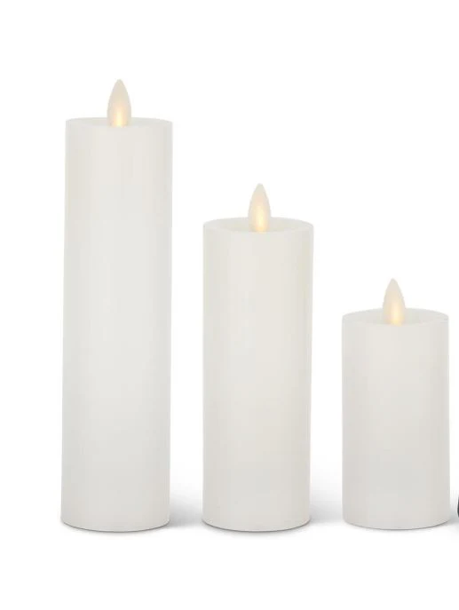 White Wax Luminara Slim Indoor Pillar Candles - Image 6