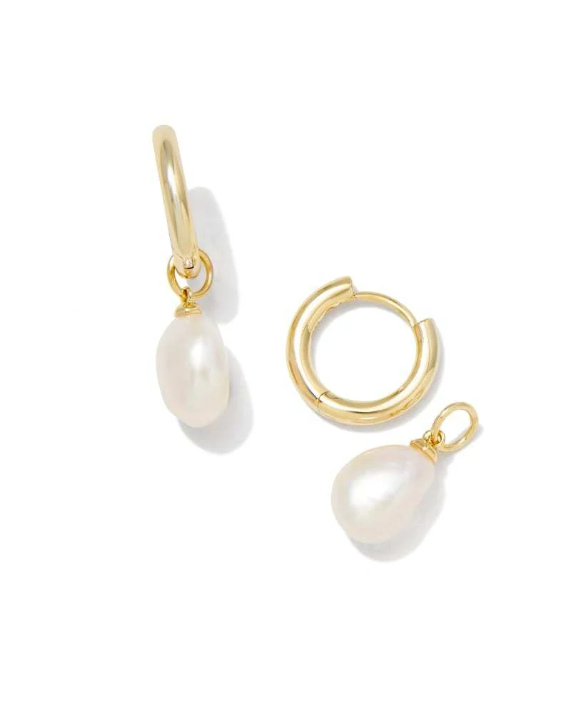 Willa Pearl Huggie Earrings Gold White Pearl - Image 2