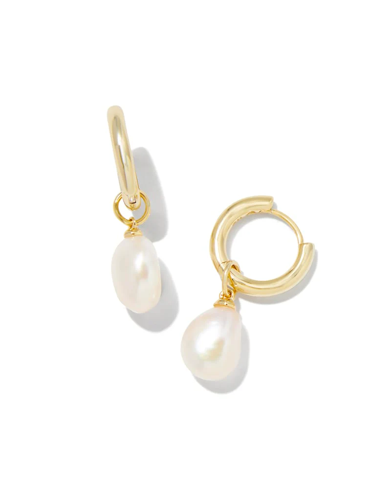 Willa Pearl Huggie Earrings Gold White Pearl - Image 4