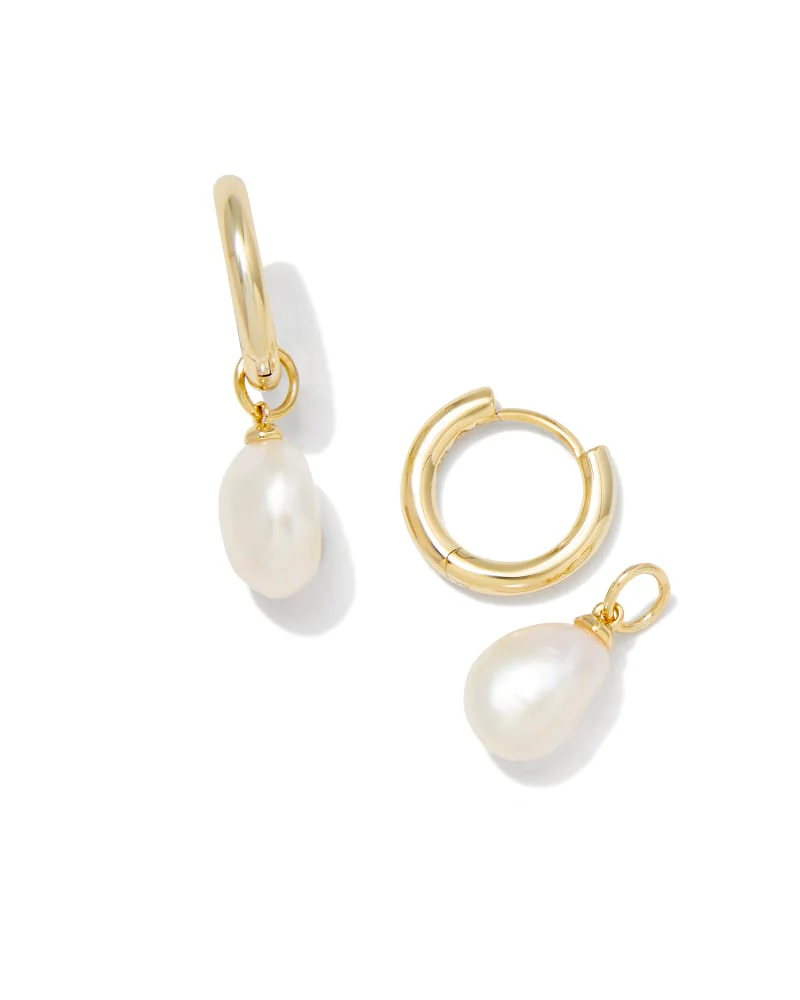 Willa Pearl Huggie Earrings Gold White Pearl - Image 5