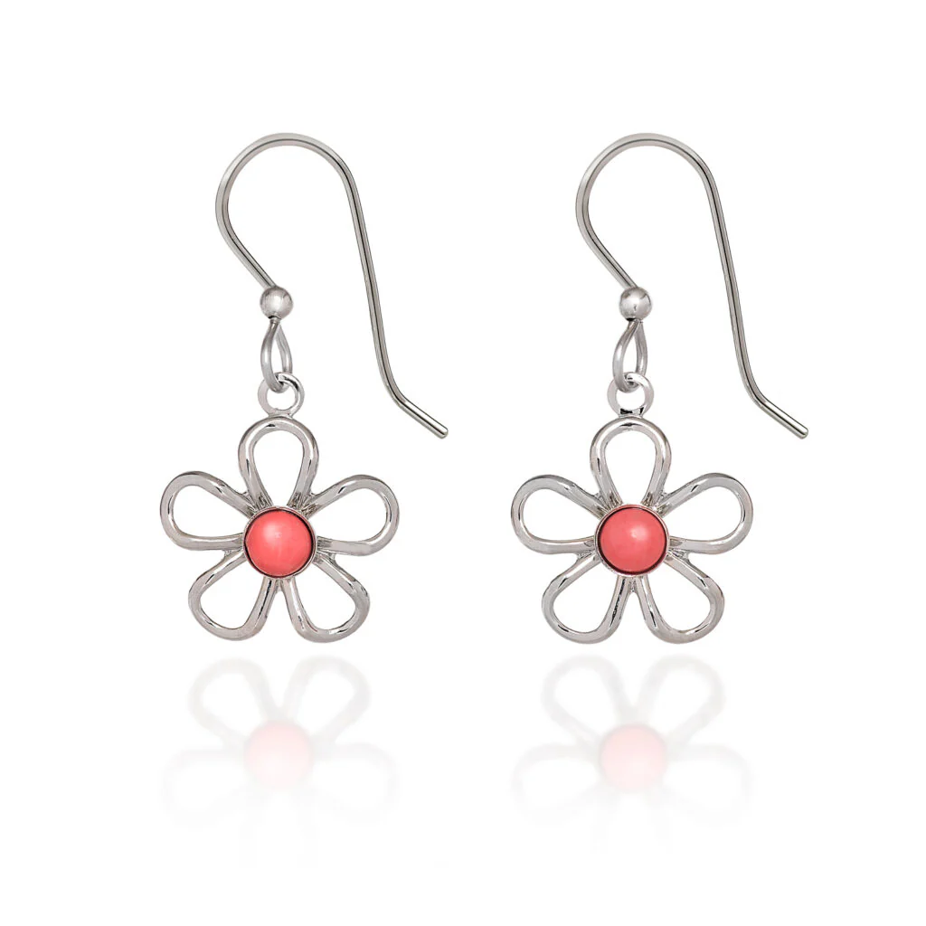Wirey Flower & Cabochon Earrings - Image 2