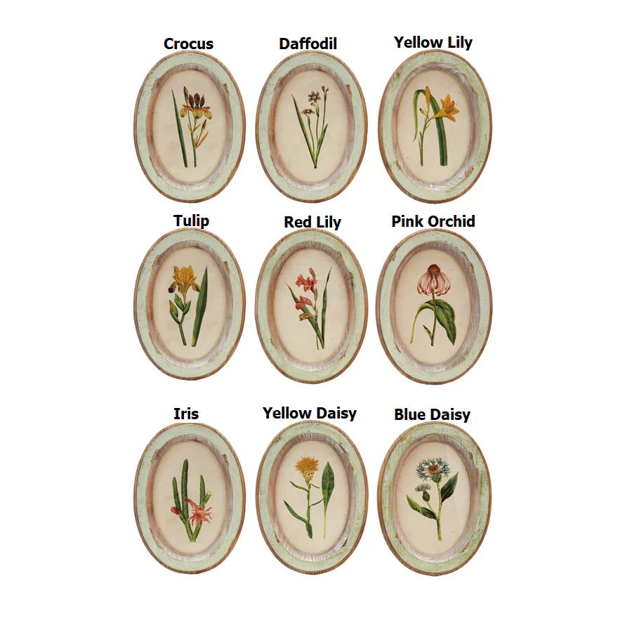 Wood Framed Glass Wall Décor with Flower - Sold Individually