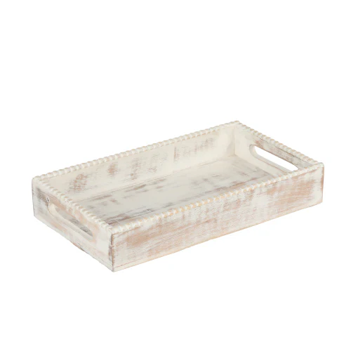Wooden Whitewash Beaded Tray - Image 2