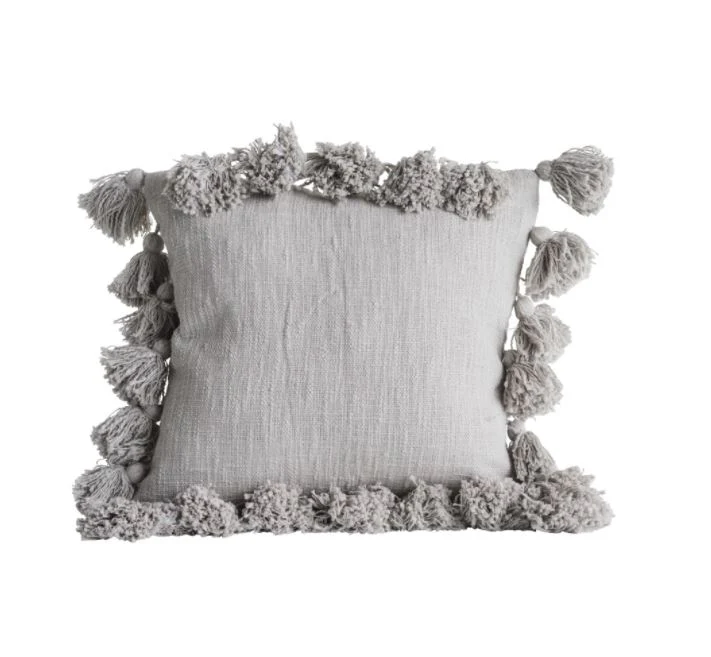 Woven Slub Pillow with Tassels with Tassels
