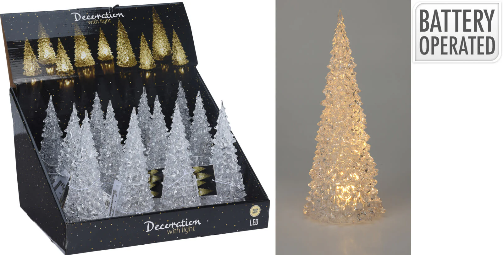 Xmas Tree Acrylic With Warm White Light - Sold Individually